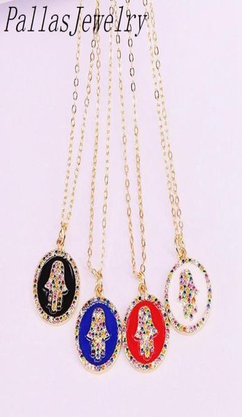 

pendant necklaces 10pcs fashion rainbow cz pave hamsa hand enamel charm round gold jewelry for women12250281, Silver
