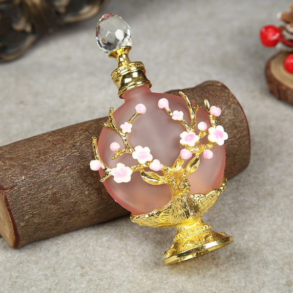 

30ml perfume bottles arabian style refillable glass bottle of essential oil gold color flower and deer vintage perfume bottle