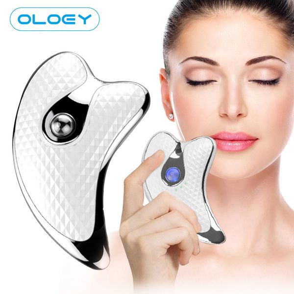 

face massager enhancement guasha beauty massager electric gua sha plate heating vibration massager red and blue treatment scraper tool 23072