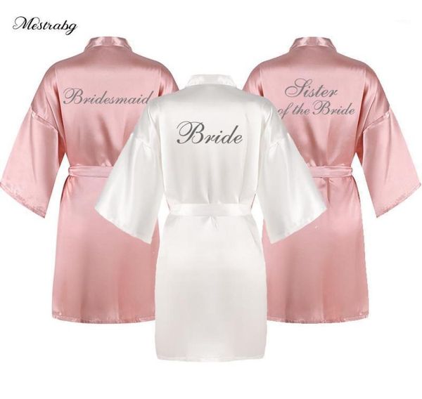 

women039s sleepwear dusty pink robes women silver writing party bride dressing gown satin silk short wedding gift bridesmaid te7366774, Black;red