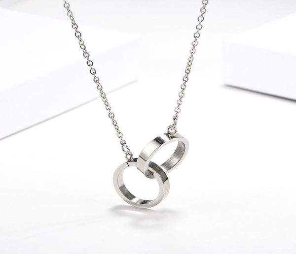 

cross circle stainless steel pendant necklaces trendy style double annulus interlocking necklaces for women girls jewelry gifts2526816, Silver