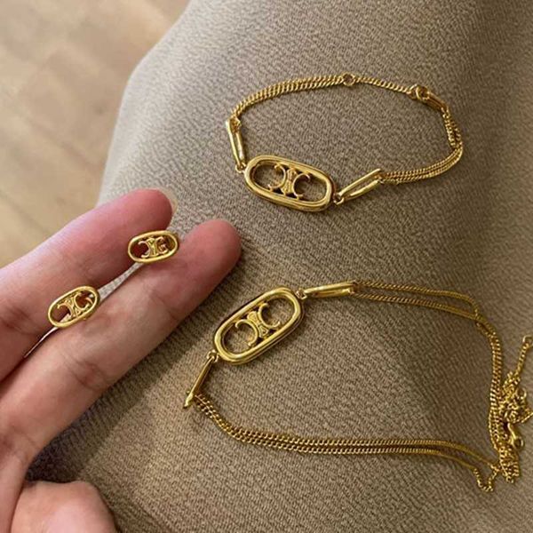 

golden arc de triomphe necklace bracelet ins wind pendant combination versatile overlapping pig nose clavicle chain, Golden;silver