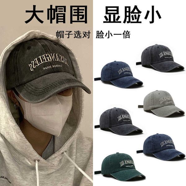 

washed hat for men trendy brand cap for men large head circumference baseball cap soft and deep for boys in summer new american style, Blue;gray