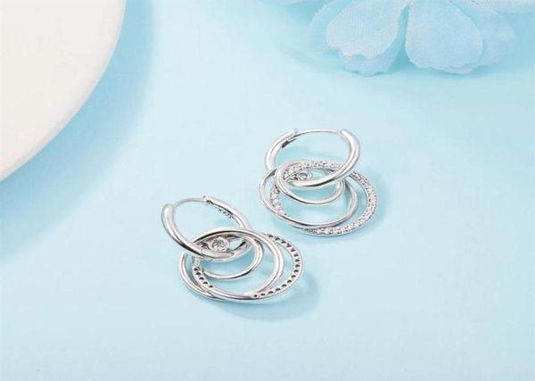 

authentic 925 sterling silver family always encircled hoop earrings luxury for women 2022 new mother's day girls fit fashion jewelry br, Golden;silver