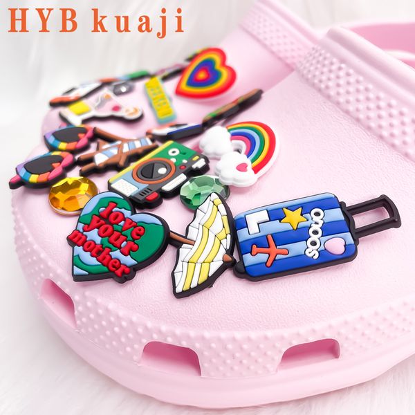 

hybkuaji travelling shoe charms wholesale shoes decorations shoe clips pvc buckles for shoes, White;pink