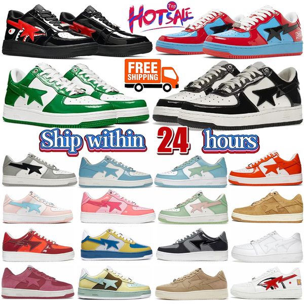 

2023 designer running shoes low for men sneakers patent leather shark face black white blue camouflage skateboarding jogging sports star tra