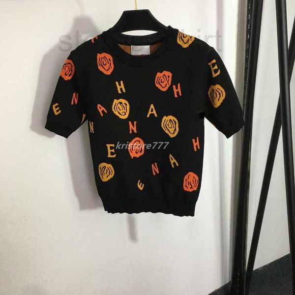 

women's t-shirt designer 23ss women tee knits t shirts with all over flora letter girls viscose crop runway luxury brand stretch new s, White