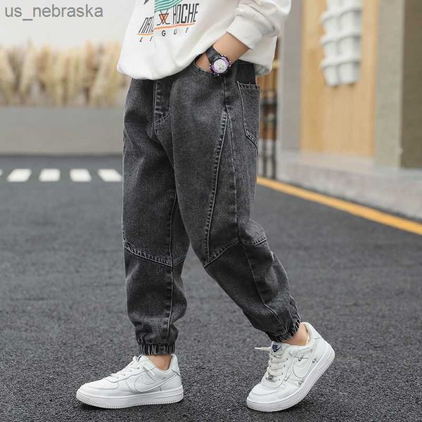 

children's clothing casual jeans for boy pants denim cotton autumn winter elastic waist jeans kids casual pants 4 6 8 10 12 year l23051, Blue