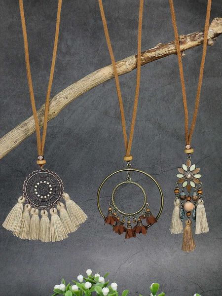 

women's accessories 3pcs flower tassel charm necklace, Silver