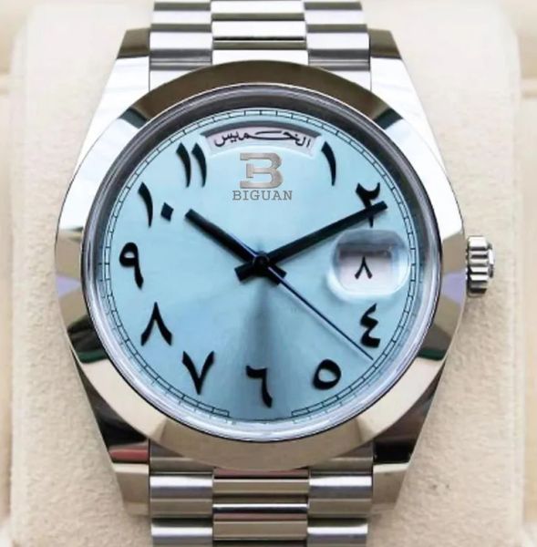 

classic men mens 41mm ancient arabic automatic watches platinum movement mechanical sapphire sweeping master stainless steel wristwatches, Slivery;golden