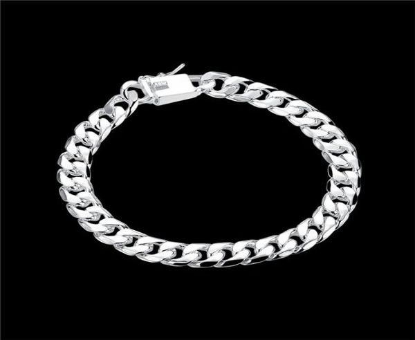 

ship 8mm square buckle side brace 925 silver bracelet jspb227beast gift men and women sterling silver plated chain link bra1546026, Black