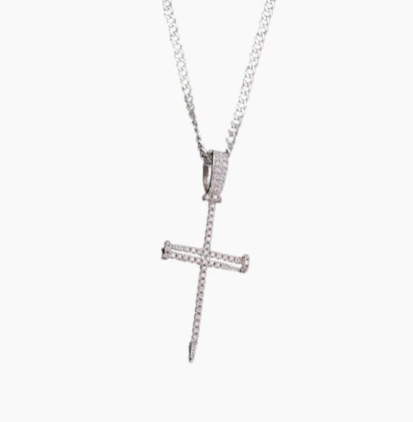 

micro pave iced out cubic zircon nail cross pendant necklace jewelry with cuban chain or rope chain3284747, Silver