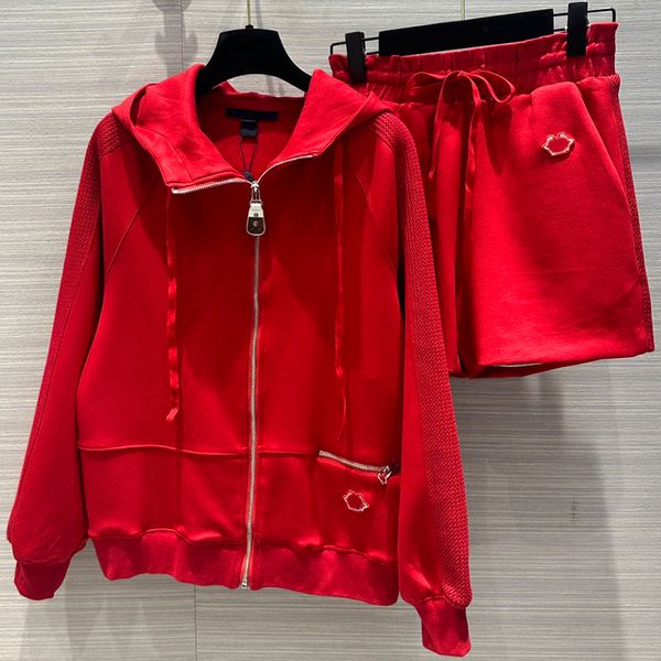 

7.25 fashion hooded zipper jacket with sporty shorts women's two piece sets, White