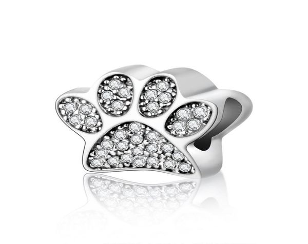 

authentic 925 sterling silver paw prints bead with crystal pave footprints beads fit diy brand bracelet jewelry making accessories4785618, Black