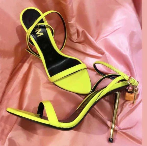

woman pop sandal high heels sandal luxury brands sandals metal heel padlock shiny leathers padlocks pointy naked heels 35-43 tom-fords with, Black