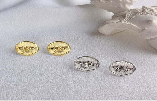 

2021 pure 925sterling silver prevent allergy bees stud earrings for women irregular geometric wedding earring jewelry pendientes6749197, Golden;silver