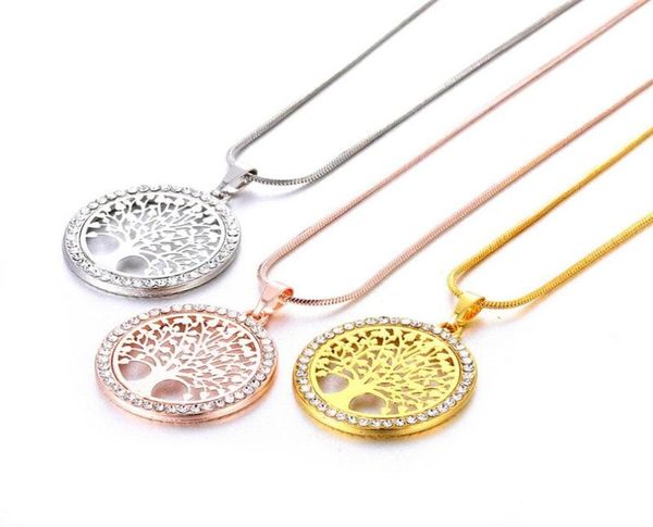 

new fashion tree of life necklace crystal round small pendant necklace rose gold silver colors elegant women jewelry gifts drop2109460488