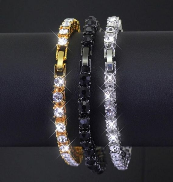 

5mm hip hop tennis chain bracelets bling gold plated men women party jewelry gift7728085, Golden;silver
