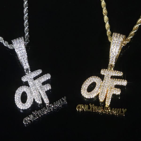 

only the family otf letter pendant necklace with rope chain women men boy iced out full paved zirconia hip hop fashion gift jewelry, Silver