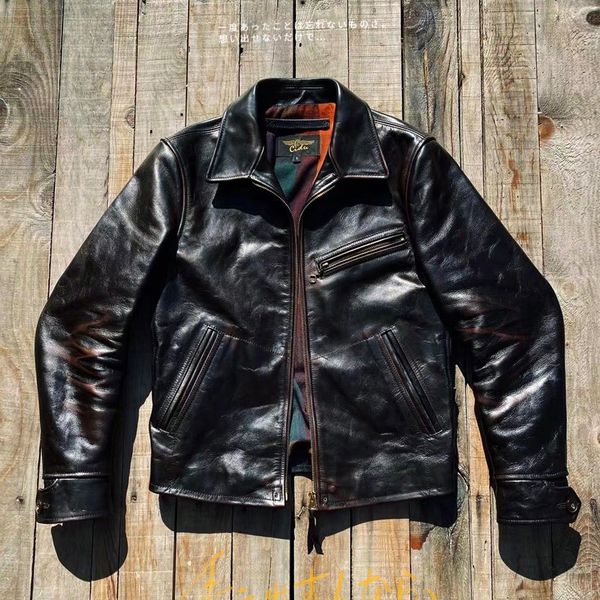 

men's jackets tailor brando genuine j97 asian size super japanese tea core horse leather classic 1930s retro biker jacket 230724, Black;brown
