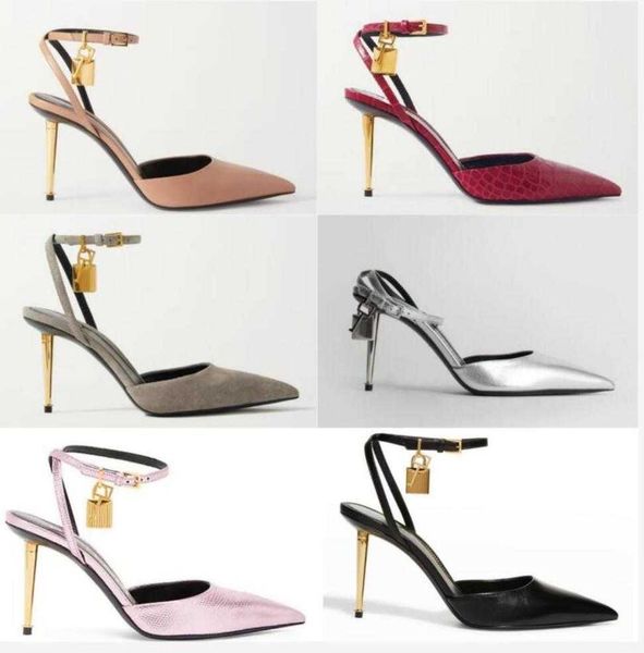 

tom-fords summer luxury padlock pumps dress shoes sandal nice women suede leather pointe toe slingback shoe genuine shoes leathers 35-43 wit, Black