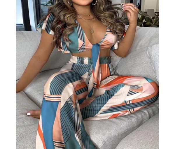

women039s two piece pants 2021 suit set boho exotic beach fashion elegant ruffle trim knotted crop high waist wide l3239235, White