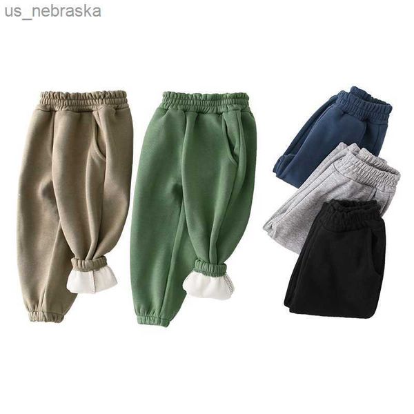 

children trousers for boys winter fleece thickening jogger sweatpant blue black grey sport casual long pants for 112 years l230518