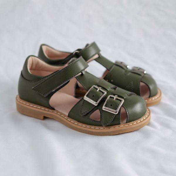 

sandals girls genuine leather cowhide roman shoes 2023 summer children s woven soft sole baby princess 230724, Black;red