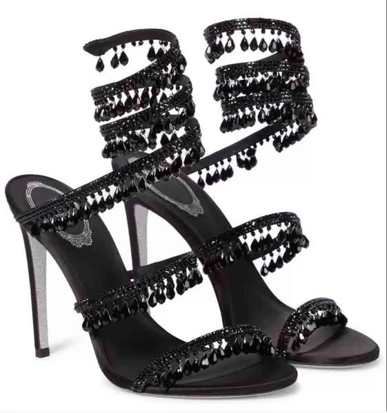 

luxury design sandal lady high heels renes-c women dress shoes chandelier embellished leather sandals black sandal heel wedding party 35-43
