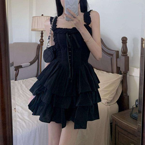 

item title short dress for women summer slim design niche cake little black hepburn style, Black;gray