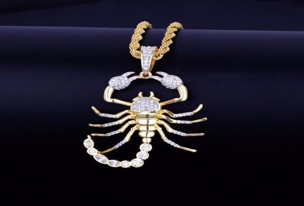 

pendant necklaces hip hop men gold color animal scorpion necklace with rope chain bling cubic zircon cool men039s rock biker je8611683, Silver