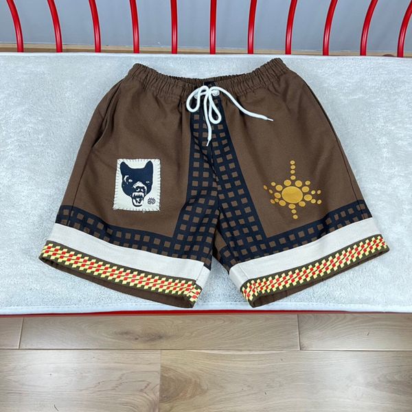 

23fw summer men wolf patch shorts streetwear usa vintage pocket pattern drawstring bottoms pants