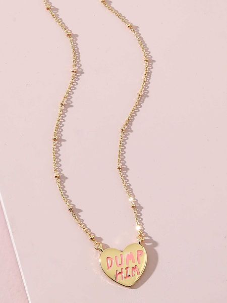 

women's accessories letter graphic heart charm necklace, Silver