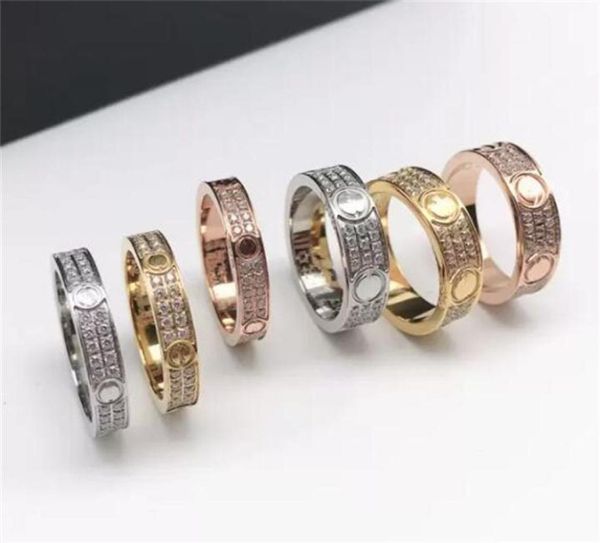 

2022 full diamond titanium steel silver love ring men and women rose gold rings for lovers couple jewelry gift7475202