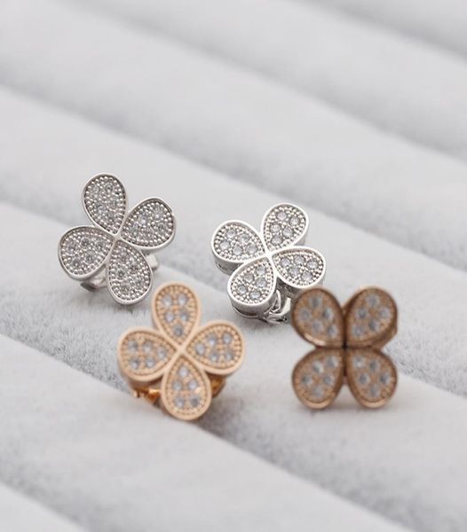 

fashion clover design clip on earrings for no pierced hole ears women jewelry micro paved with cubic zirconia1997766, Silver