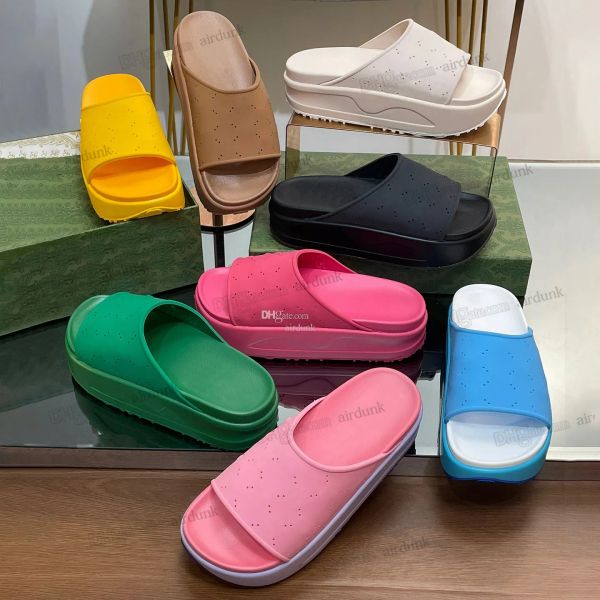 

macaron thick bottom slippers sandals slide brand designers for women men non-slip soft hollow platform sliders interlocking g lovely su ajm, Black