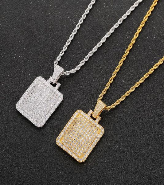 

men iced out dog tag pendant necklace with rope chain cubic zircon charms hip hop jewelry2793601, Silver