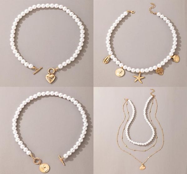 

women short pearl chokers necklace for women gold color heart love coin ot clavicle chain jewelry6157079, Silver