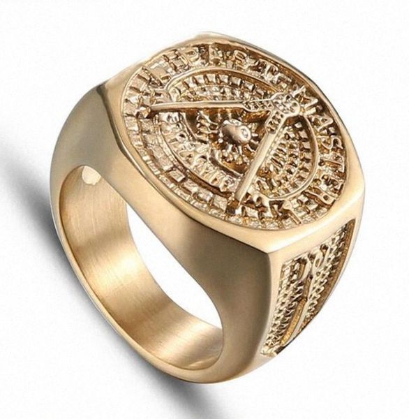 

2020 vintage crystal masonic gold color stainless steel men ring new mason male rings for women mens jewelry wedding ring sets1359647, Silver