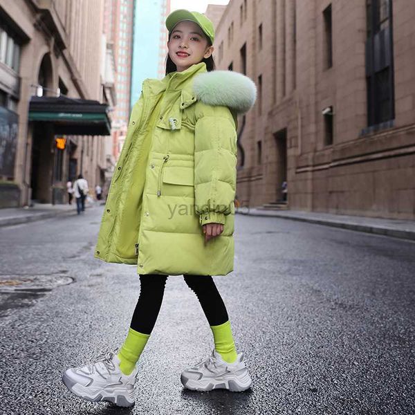 

down coat -25degrees winter fashionable down jacket for girls warm thick coat for children bright pink waterproof duck down coat for girls h, Blue;gray