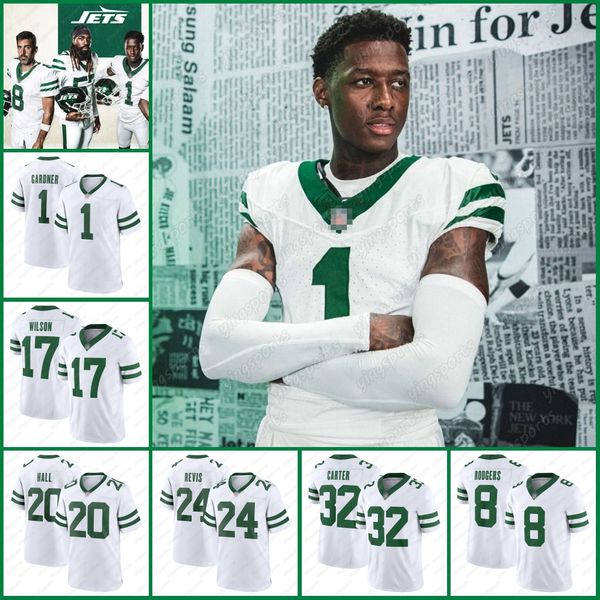 

aaron rodgers 8 football jersey 2 zach wilson garrett ahmad sauce gardner elijah moore braxton berrios breece hall new yorks quinnen william, Black;red