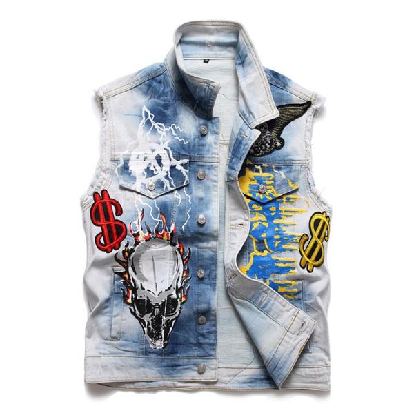 

summer style fashion men's denim vest slim outerwear mens denim coats jackets casual mens blue sleeveless vest gzhbp0001, Black;white