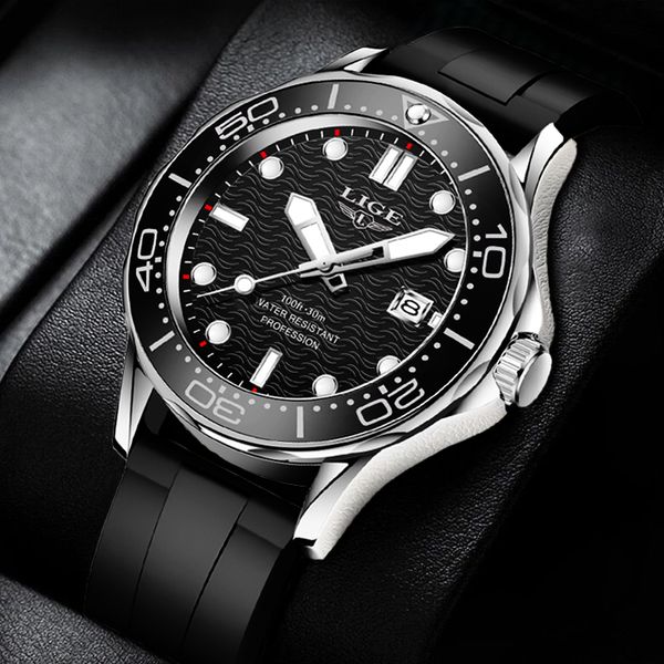 

wristwatches lige men watch business date for luxury sport quartz watches waterproof luminous silicone wristwatch relogio masculino 230724, Slivery;brown