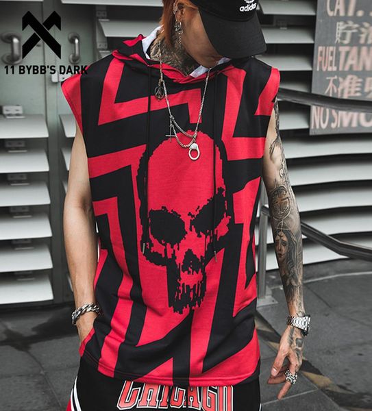 

11 bybb039s dark hip hop tank shirt hoodie men summer sleeveless skull printed color block punk vest casual streetwear 2208228255, White;black