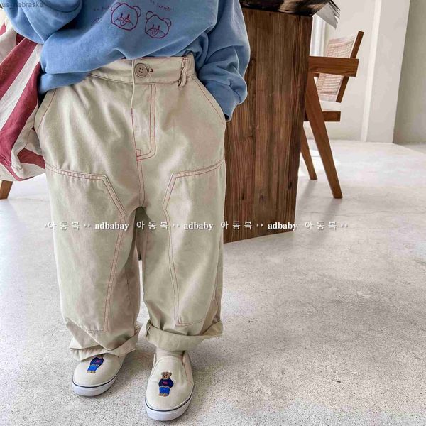 

2023 autumn new children casual pants boys denim pant solid girls loose trousers kids jeans fashion infant wide leg pants l230518, Blue