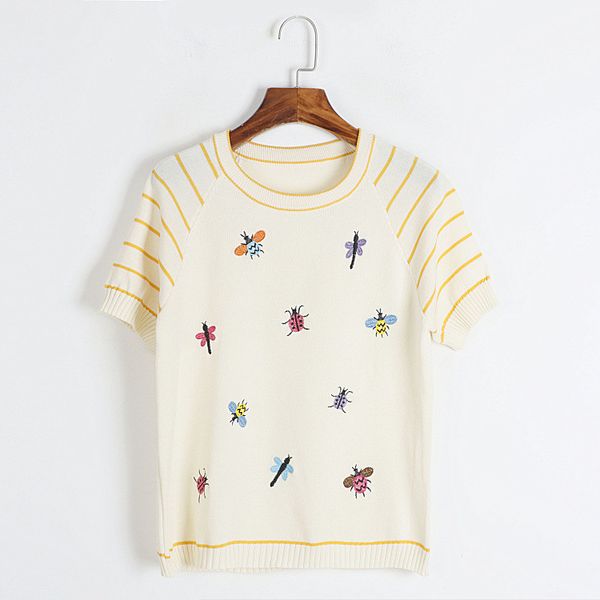 

711 l 2023 milan runway women's sweaters summer brand same style sweater short sleeve crew neck white black quality womens dl