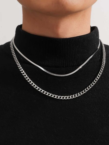 

women's accessories 2pcs men minimalist chain necklace, Silver