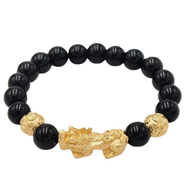 

feng shui obsidian bead bracelet ring chinese style wristband pixiu fortune fortune beast bracelet men women accessories, Black
