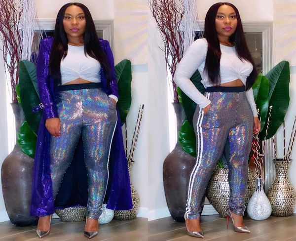 

fashion casual stitching silver trousers01234567899064114, Black;white