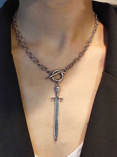 

women's accessories goth sword charm ot buckle necklace, Silver